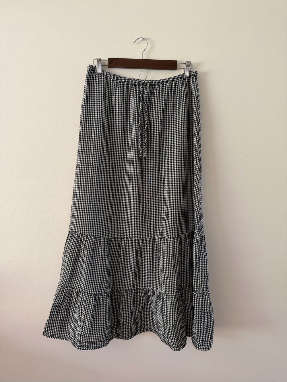 GAP Black Gingham 100% Cotton Tiered Easy Cottage Flowy Maxi Skirt Womens Med